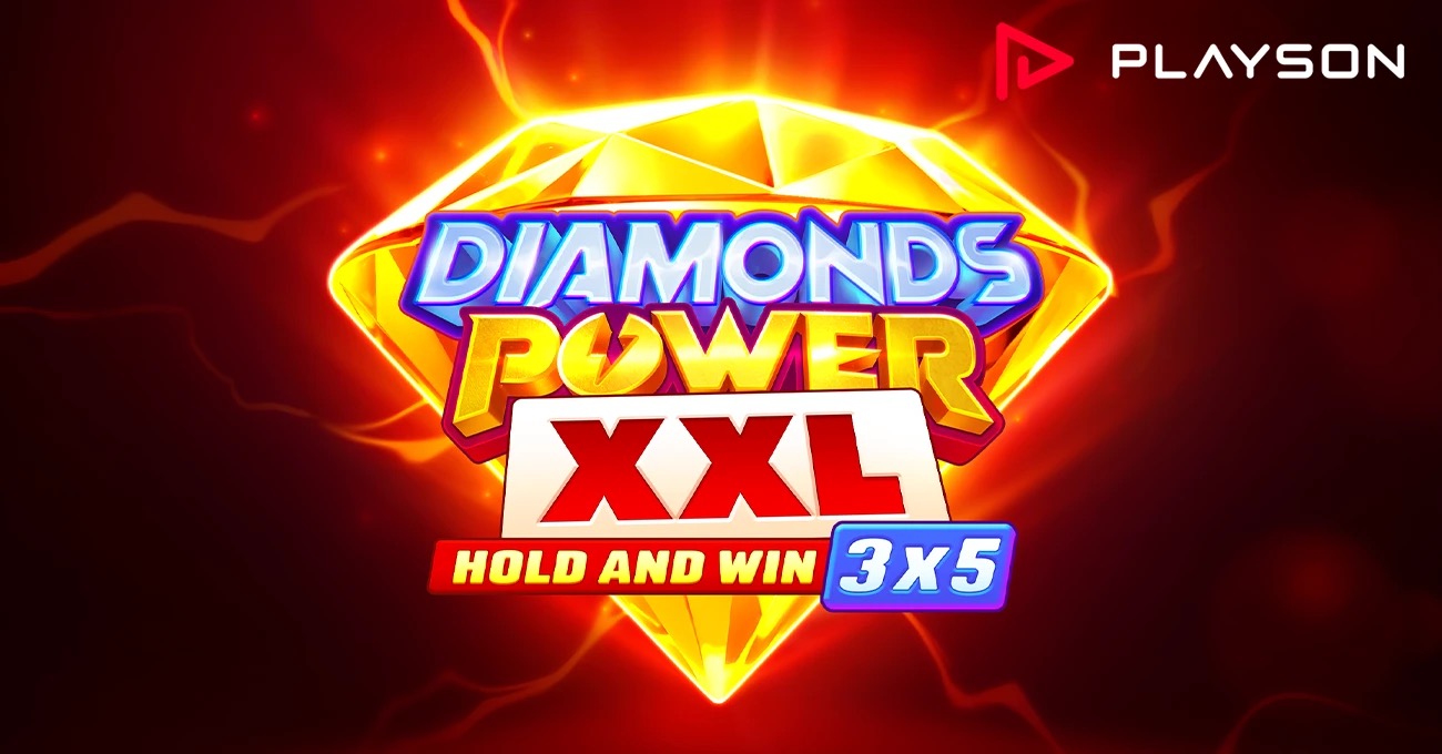 Diamantes brillantes y símbolos de bono de poder sobre un tablero ampliado de 3x5 en Diamonds Power XXL: Hold and Win