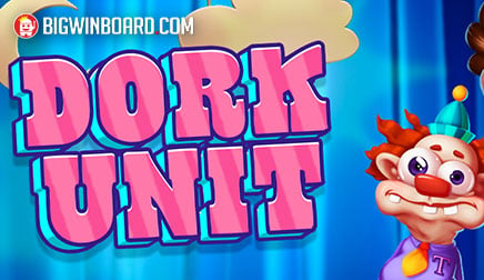 Arte oficial de la tragamonedas Dork Unit de Hacksaw Gaming, con trío de nerds en estilo cómico retro