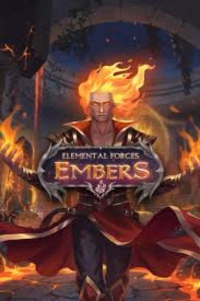 Arte oficial de la tragamonedas Elemental Forces Embers, con templo antiguo en llamas