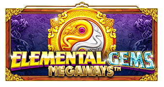 Arte oficial de la tragamonedas Elemental Gems Megaways de Pragmatic Play, con templo oriental y dragones de gemas