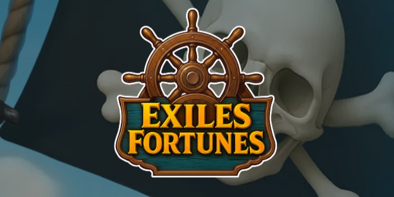 Pantalla de la tragamonedas Exiles Fortunes de GoodTimes Studios, con piratas exiliados, un barco y símbolos de monedas de oro en una cuadrícula de 3x3