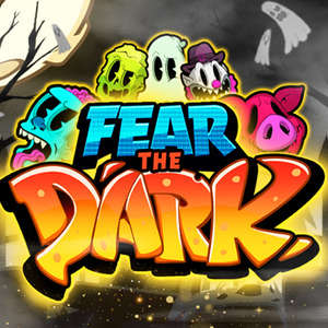 Pantalla de la tragamonedas Fear the Dark, con un cementerio caricaturesco iluminado por la luna y el personaje Moon Man