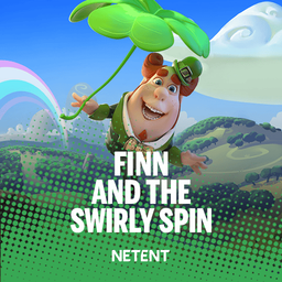 Pantalla de la tragamonedas Finn and the Swirly Spin de NetEnt con el leprechaun y la cuadrícula en espiral 5x5