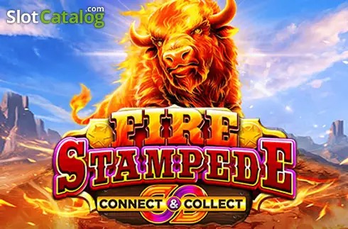 Pantalla de la tragamonedas Fire Stampede, con un bisonte envuelto en llamas sobre un fondo de pradera y cielo estrellado