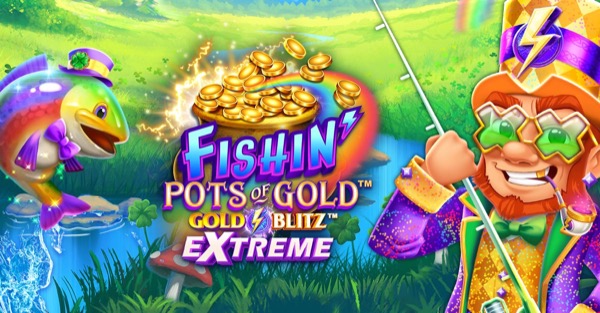 Arte de Fishin Pots of Gold Gold Blitz EXTREME, con el leprechaun pescador y ollas de oro