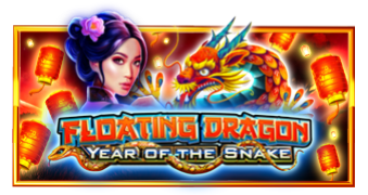 Arte oficial de la tragamonedas Floating Dragon Year of the Snake de Pragmatic Play, con dragón y serpiente