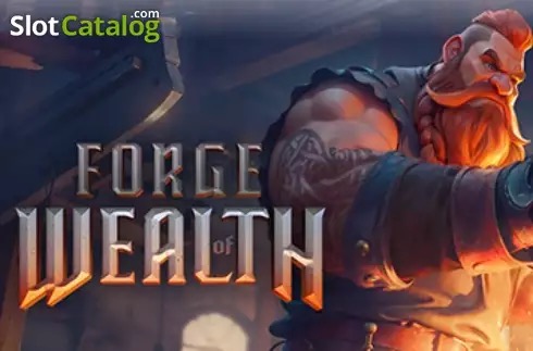 Pantalla de la tragamonedas Forge of Wealth de PG Soft, con enanos herreros, yunques y símbolos dorados
