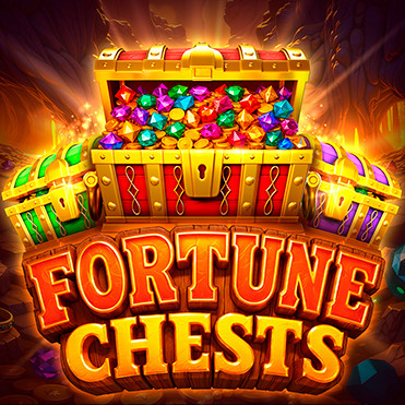 Pantalla de la tragamonedas Fortune Chests de Endorphina, con cofres de tesoro dorados, monedas y el comodín Joker en un escenario de caverna rocosa