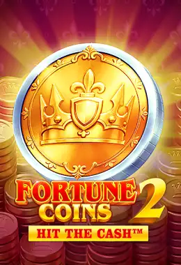 Pantalla de la tragamonedas Fortune Coins 2 de TaDa, con pilas de monedas doradas y plateadas y símbolos clásicos de frutas en cuadrícula 3x3