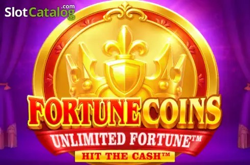 Cuadrícula clásica 3x3 con frutas y monedas doradas en los rodillos de la tragamonedas Fortune Coins Unlimited Fortune