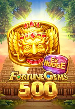 Arte oficial de Fortune Gems 500, de TaDa Gaming, mostrando gemas de colores y el rodillo especial de multiplicadores