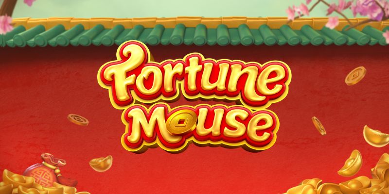 Arte oficial de la tragamonedas Fortune Mouse de PG Soft, con un ratón dorado sobre fondo de decoración del Año Nuevo Chino