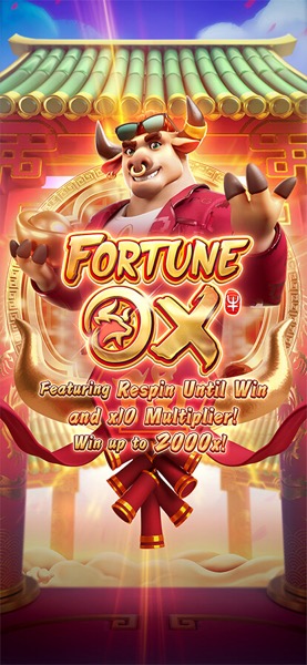 Arte oficial de la tragamonedas Fortune Ox de PG Soft, con un buey dorado y el destacado "Win up to 2000x!"