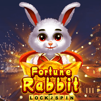 Arte oficial de la tragamonedas Fortune Rabbit Lock 2 Spin de KA Gaming, con conejo dorado y monedas de la suerte