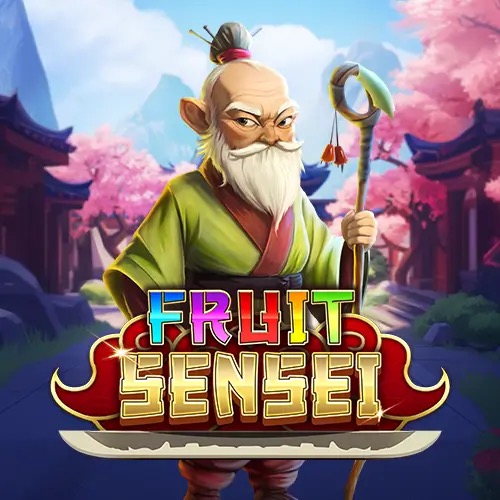 Arte oficial de la tragamonedas Fruit Sensei de Game2Slot, con sensei de artes marciales, frutas y linternas de dojo