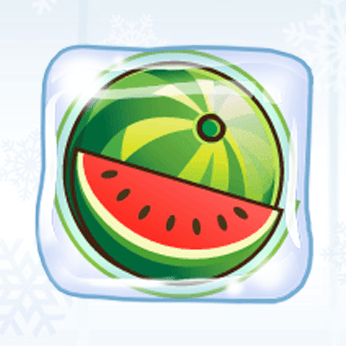 Pantalla de la tragamonedas Fruit Shop Christmas Edition de NetEnt con frutas en un escenario nevado y decoración navideña