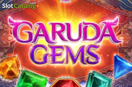 Pantalla de la tragamonedas Garuda Gems de PG Soft, con el ave Garuda dorada y gemas de colores sobre un tapiz índigo