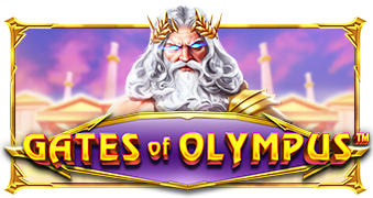 Arte oficial de la tragamonedas Gates of Olympus original de Pragmatic Play, con Zeus en la cima del Monte Olimpo