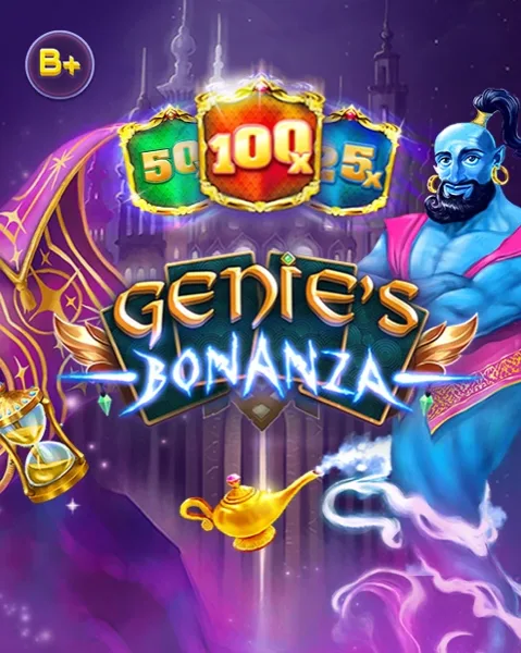 Arte oficial de la tragamonedas Genie's Bonanza de SmartSoft Gaming, con genio y alfombra voladora