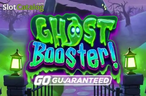 Pantalla de la tragamonedas Ghost Booster! GO Guaranteed de Play'n GO, con el fantasma Wispy recolectando monedas en una mansión embrujada