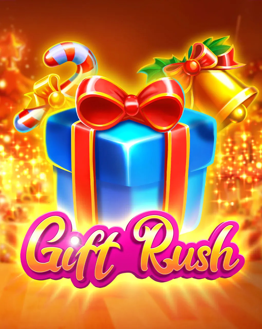 Arte oficial de la tragamonedas Gift Rush de BGaming, con regalos navideños envueltos sobre fondo festivo