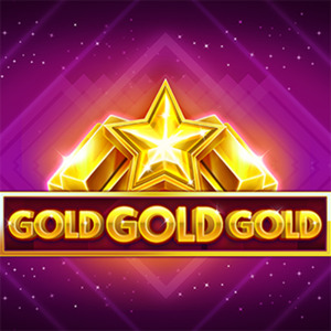 Pantalla de la tragamonedas Gold Gold Gold, con fichas de póquer, campanas, diamantes y barras de oro sobre un fondo estilizado de tema dorado