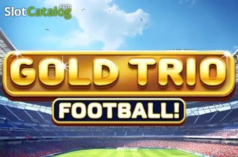 Arte de la tragamonedas Gold Trio: Football de Playtech (Ash Gaming), con balones de oro, trofeos y un estadio de fútbol de fondo