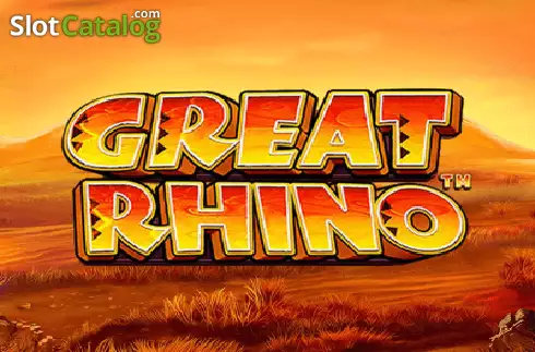 Arte oficial de la tragamonedas Great Rhino de Pragmatic Play, con rinoceronte en la sabana africana