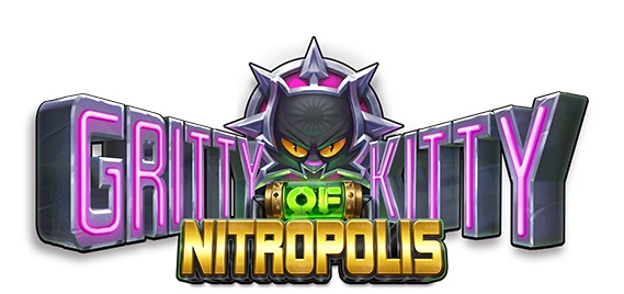 Arte oficial de Gritty Kitty of Nitropolis, de ELK Studios, con la gata protagonista en Tokyotown, el barrio del universo Nitropolis
