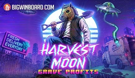 Arte de la tragamonedas Harvest Moon - Grave Profits de Pragmatic Play, con saqueadores de tumbas en un cementerio bajo la luna