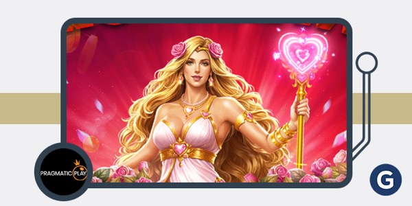 Arte promocional de la tragamonedas Hearts of Venus de Pragmatic Play, con la diosa romana Venus