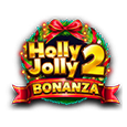 Arte oficial de la tragamonedas Holly Jolly Bonanza 2 de BoomingGames, con cabaña navideña nevada