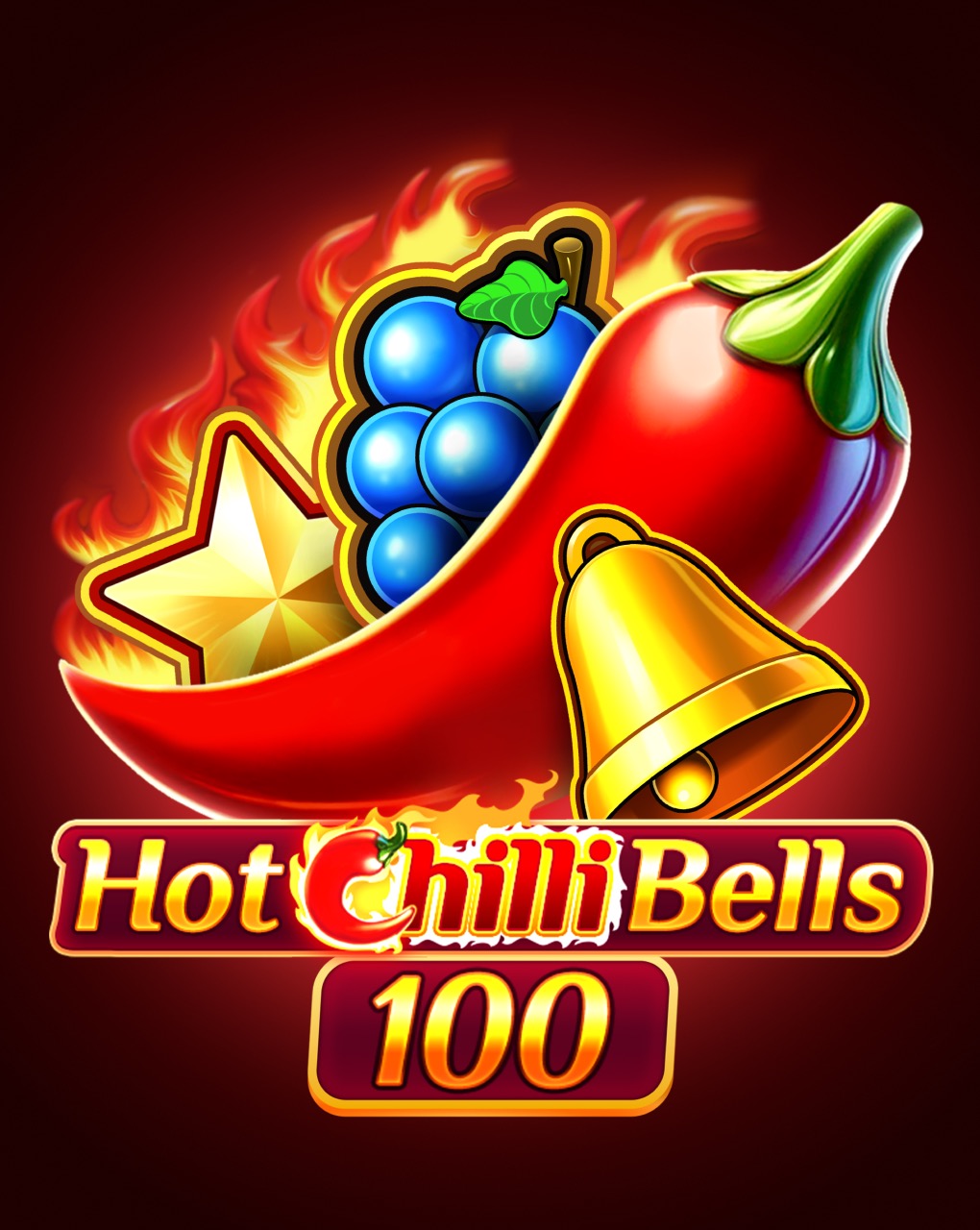 Arte oficial de la tragamonedas Hot Chilli Bells 100 de BGaming, con chiles y campanas sobre fondo encendido