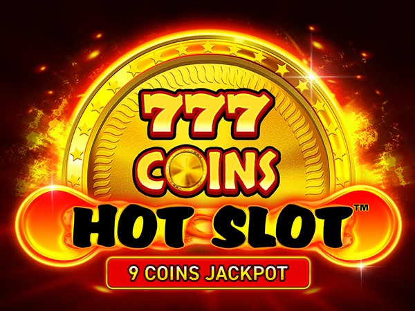 Pantalla de la tragamonedas Hot Slot: 777 Coins con símbolos de monedas y barra de Cash Out