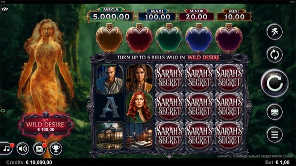 Arte cinematográfico de Immortal Romance Sarah's Secret Power Combo mostrando al personaje Sarah en transformación elemental de fuego