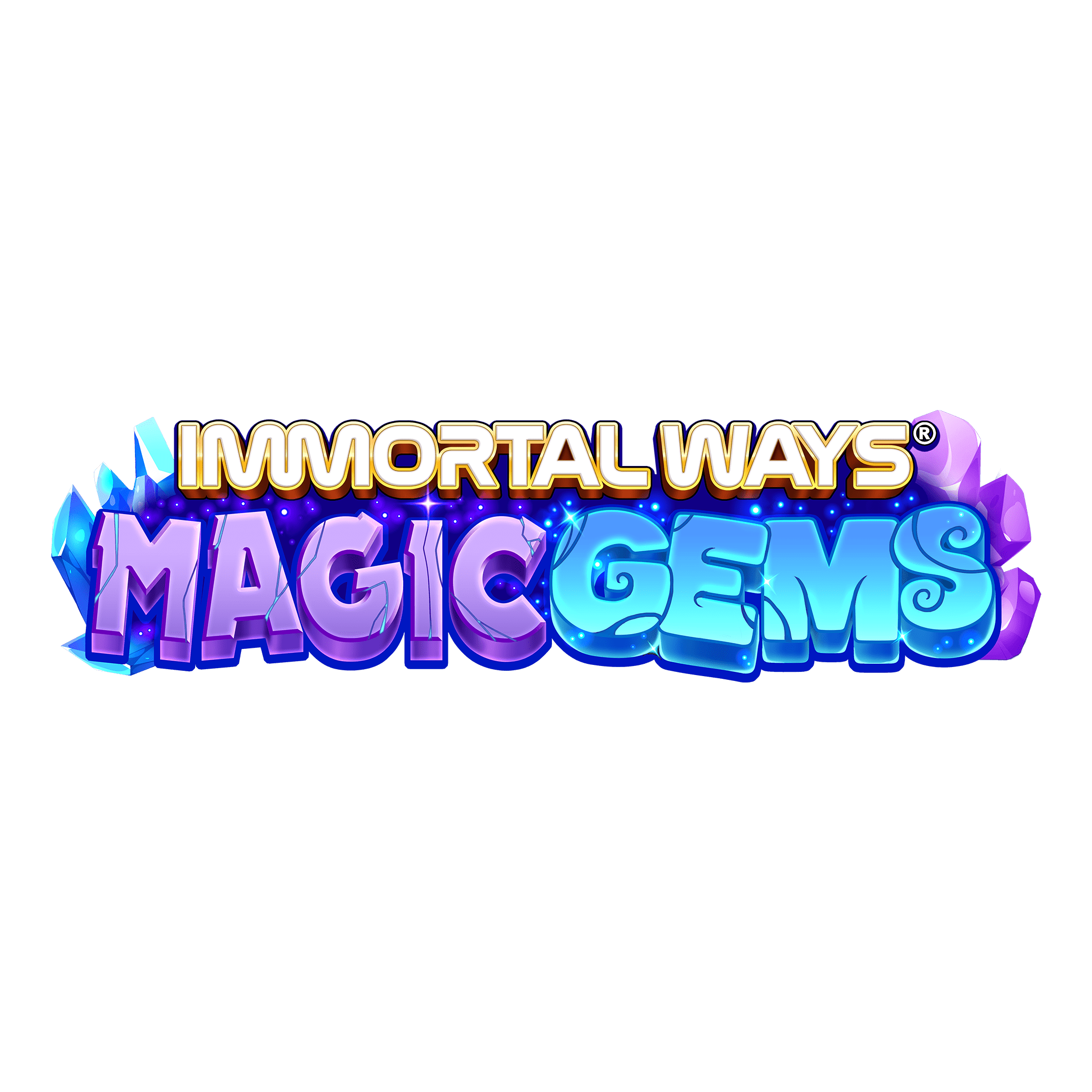Pantalla de la tragamonedas Immortal Ways Magic Gems de RubyPlay, con gemas brillantes y monedas doradas sobre un fondo místico