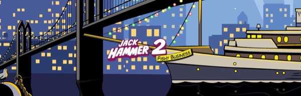 Arte oficial de la tragamonedas Jack Hammer 2 de NetEnt, con el detective noir en una aventura submarina