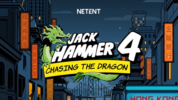 Arte oficial de la tragamonedas Jack Hammer 4 Chasing the Dragon de NetEnt, con detective noir en Chinatown