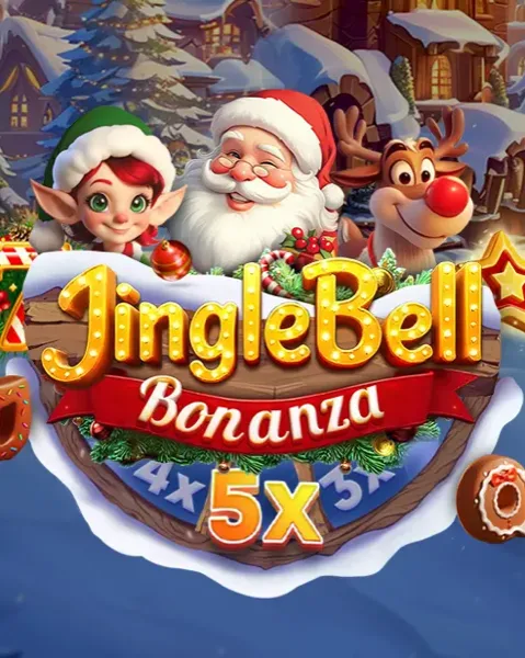 Arte oficial de la tragamonedas Jingle Bell Bonanza de SmartSoft Gaming, con símbolos navideños