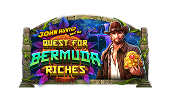 Arte oficial de la tragamonedas John Hunter and the Quest for Bermuda Riches de Pragmatic Play, con playas tropicales y tesoro