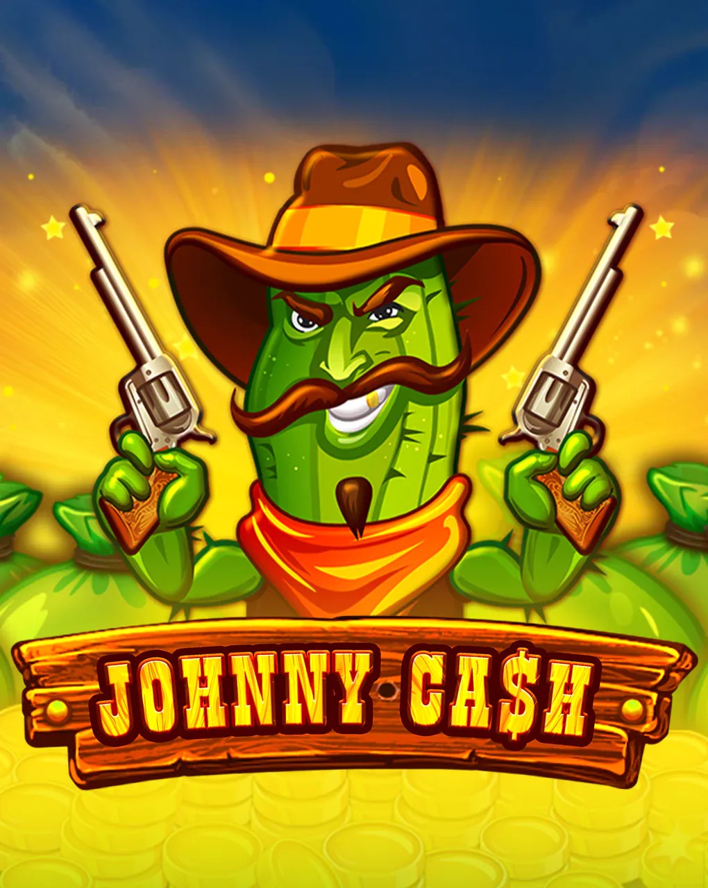 Arte oficial de la tragamonedas Johnny Cash de BGaming, con un vaquero buscador de oro en un escenario de Viejo Oeste