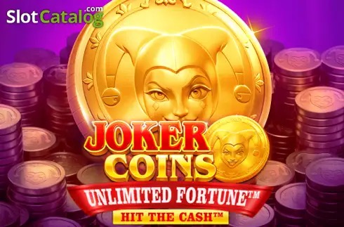 Pantalla de la tragamonedas Joker Coins Unlimited Fortune de TaDa Gaming, con el Joker y monedas doradas sobre un escenario de terciopelo rojo