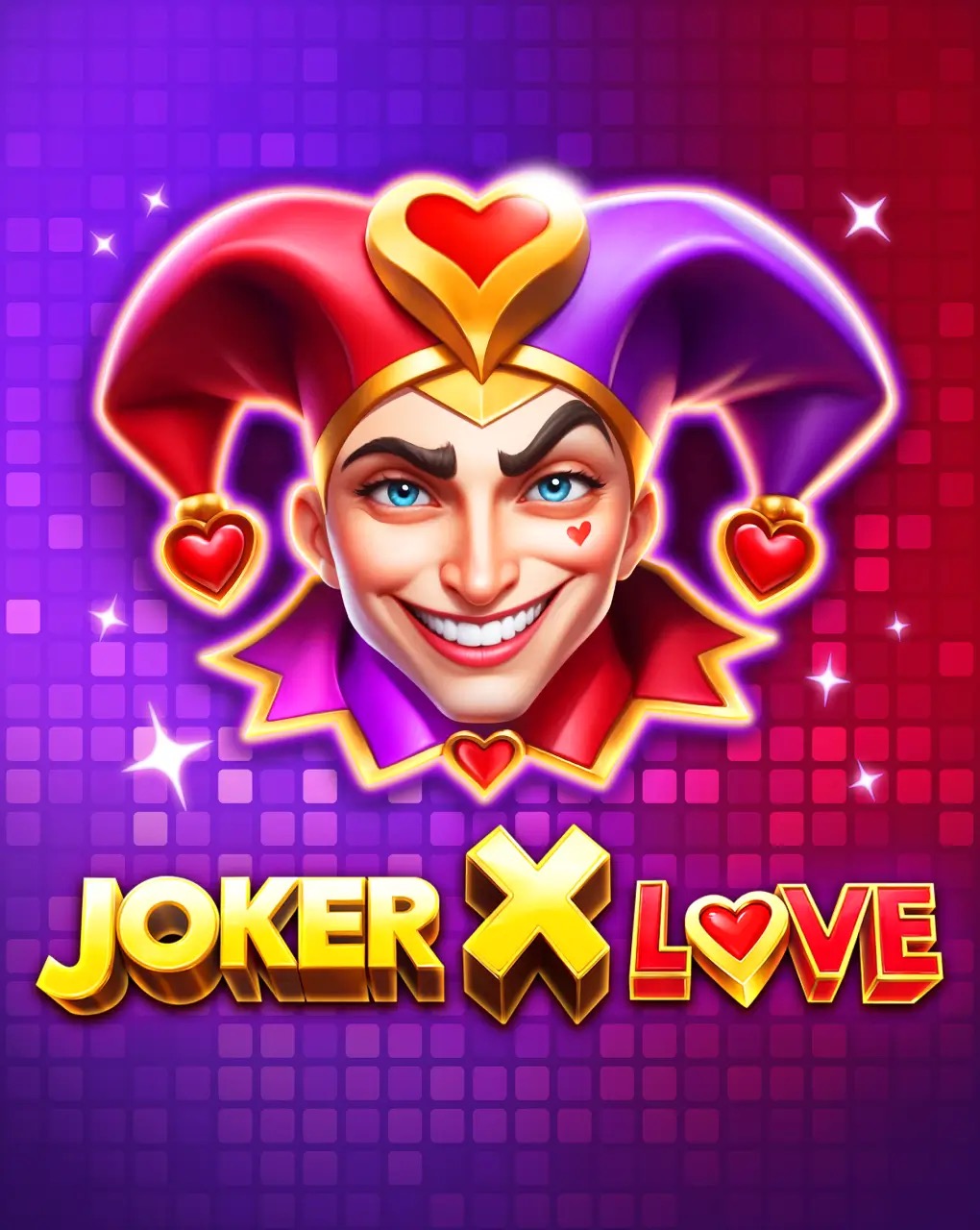 Arte oficial de la tragamonedas Joker X Love de BGaming, con un Joker carismático rodeado de frutas clásicas en tonos románticos