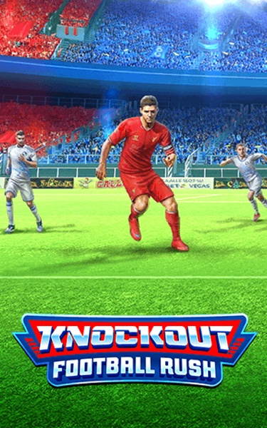 Pantalla de la tragamonedas Knockout Football Rush de Habanero, con símbolos de fútbol y wilds subiendo por los rodillos