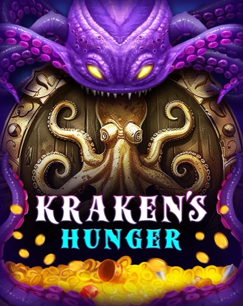 Arte oficial de la tragamonedas Kraken's Hunger de BGaming, con un Kraken gigante emergiendo entre barcos hundidos y tesoros