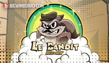 Arte oficial de la tragamonedas Le Bandit Hold & Win de Hacksaw Gaming, con Smokey el mapache bandido