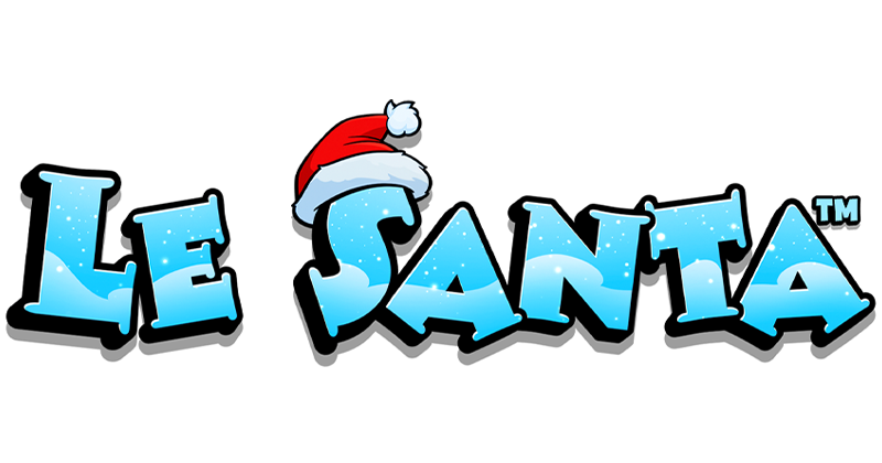 Logo de Le Santa en letras estilo hielo con un gorro de Santa Claus, tema navideño de Hacksaw Gaming