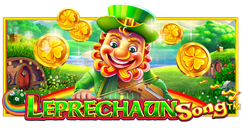 Arte oficial de la tragamonedas Leprechaun Song de Pragmatic Play, con leprechaun cantante y olla de oro