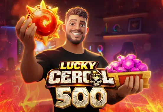 Pantalla de la tragamonedas Lucky Cerol 500 de TaDa, con el creador de contenido Cerol y símbolos de wild multiplicador en cuadrícula 3x3