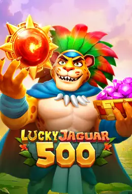 Arte oficial de Lucky Jaguar 500, de TaDa Gaming, con el jaguar entre ruinas de templo en la selva